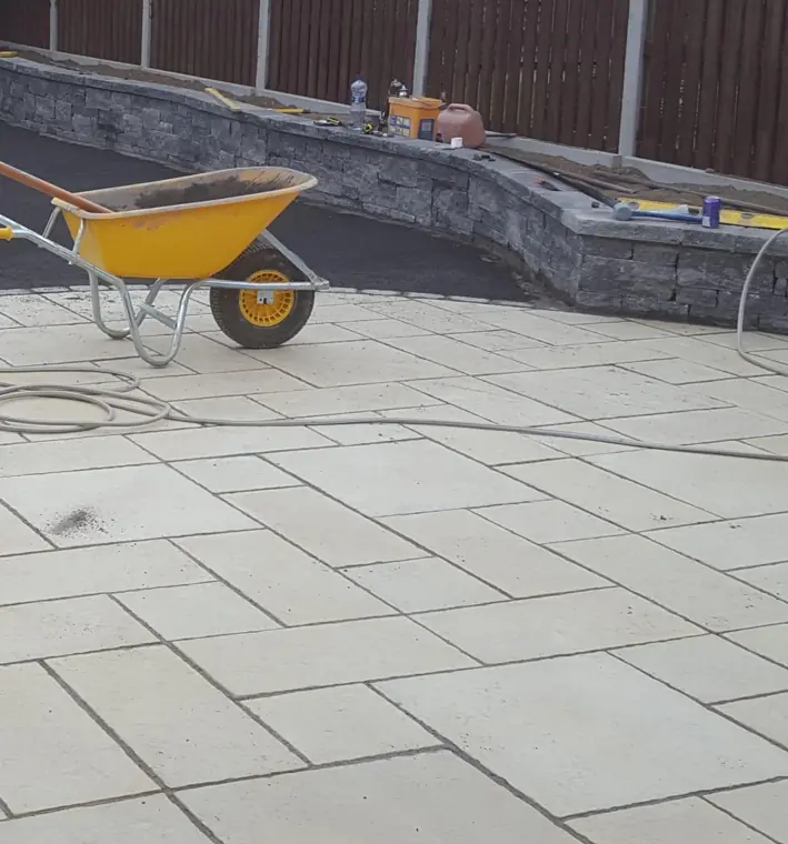 Sandstone patio laid in a random pattern